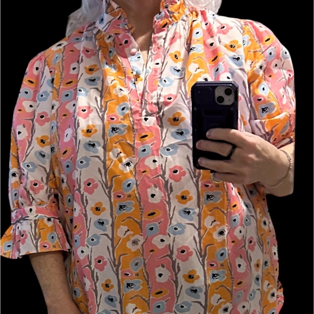 🩷🧡2X Floral Blouse with Boho Vintage Fringe Vest - Picture 11 of 16